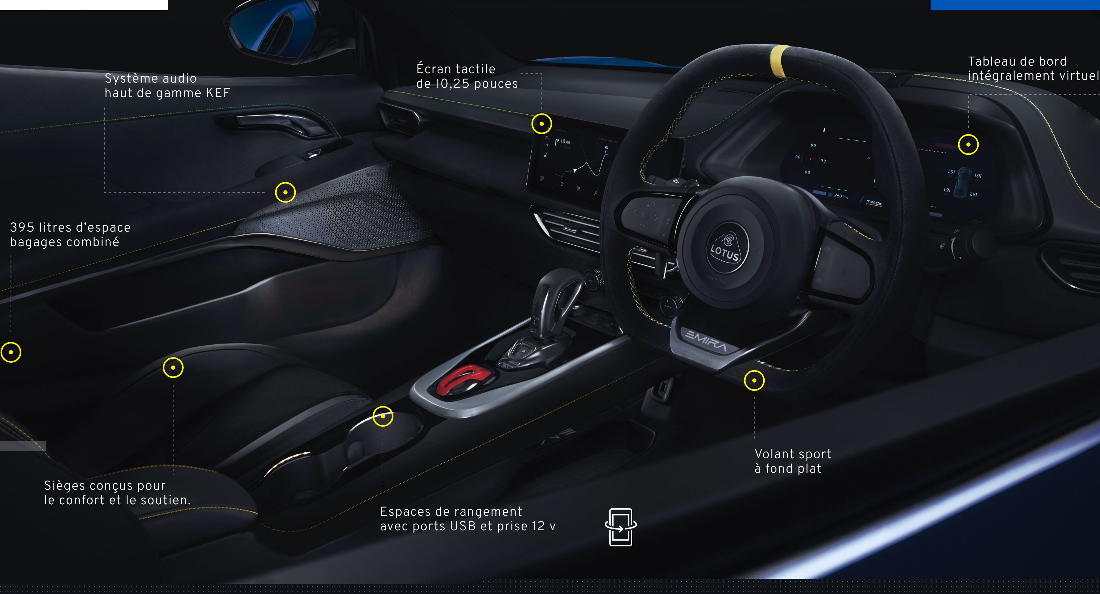 Lotus Emira Caractéristiques intérieures - Théobald 